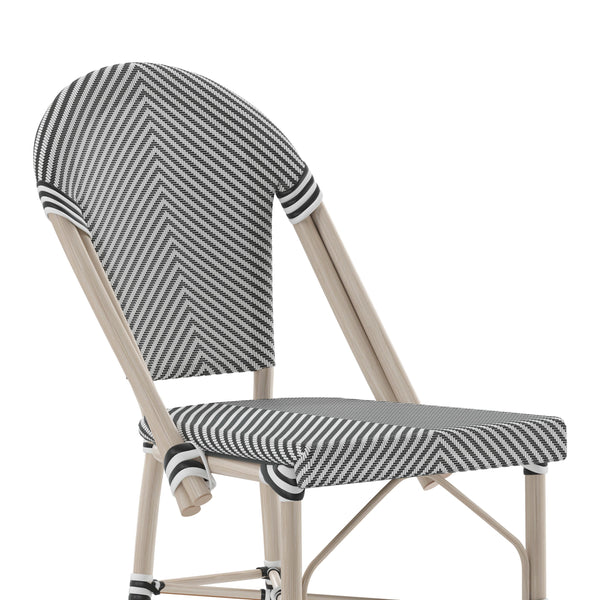 Black & White/Light Natural Frame |#| All-Weather Commercial Paris Stool with Light Natural Metal Frame-Black/White
