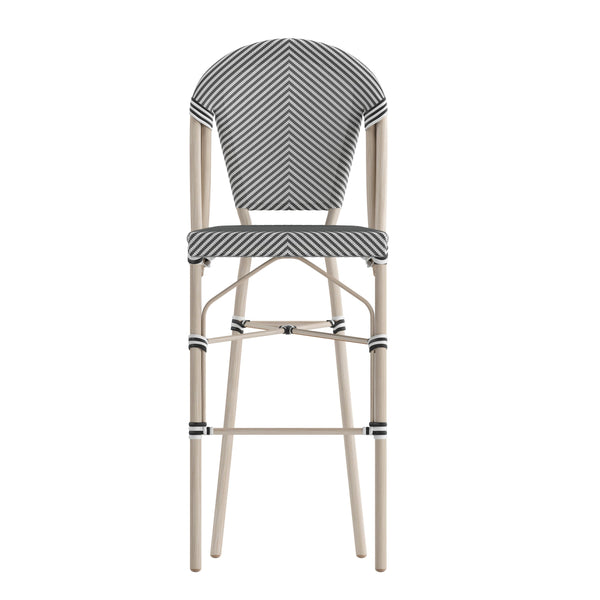 Black & White/Light Natural Frame |#| All-Weather Commercial Paris Stool with Light Natural Metal Frame-Black/White