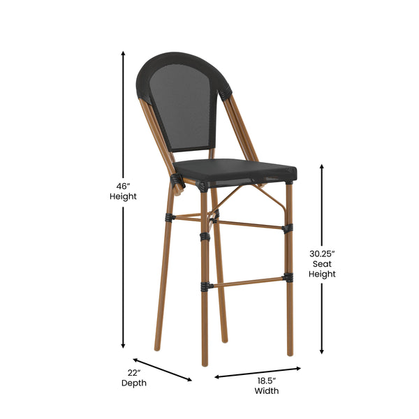 Black/Natural Frame |#| All-Weather Commercial Paris Stool with Natural Metal Frame-Black