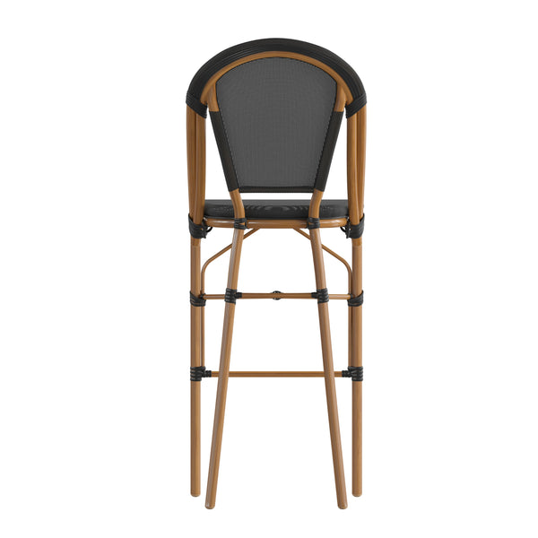 Black/Natural Frame |#| All-Weather Commercial Paris Stool with Natural Metal Frame-Black