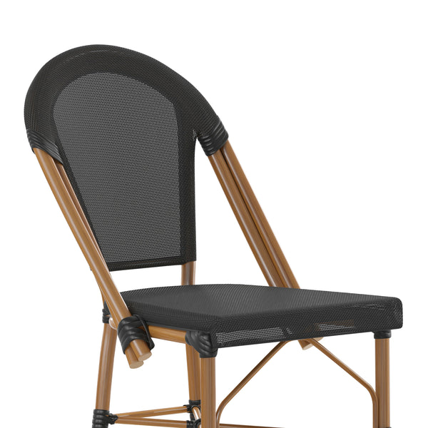 Black/Natural Frame |#| All-Weather Commercial Paris Stool with Natural Metal Frame-Black