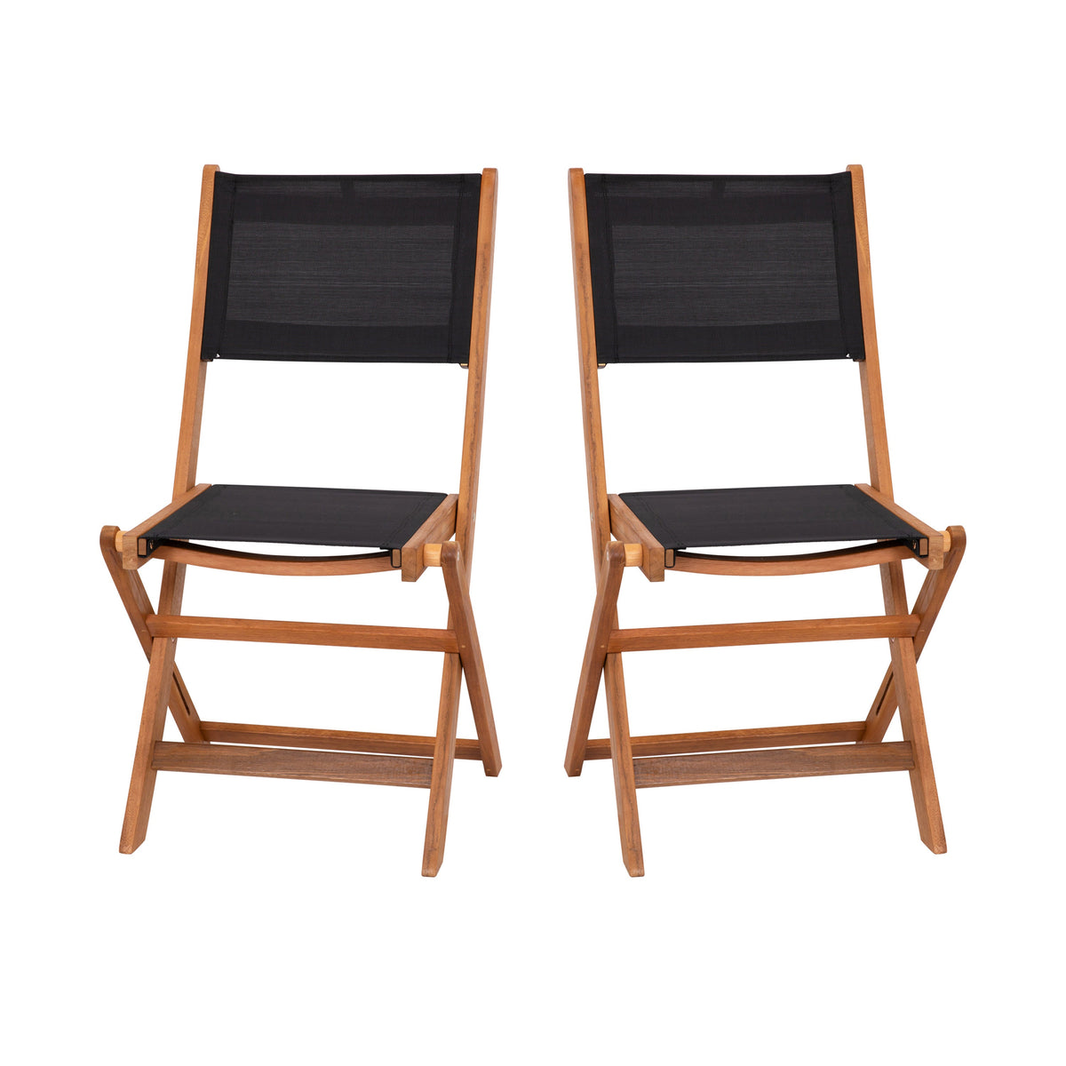 2PK All-Weather Acacia Wood Folding Bistro Chairs-Mesh Back/Seat-Natural/Black
