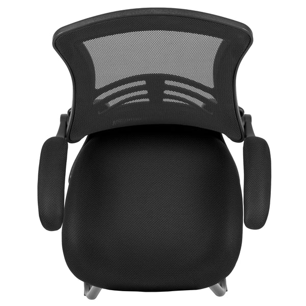 Black Mesh |#| Black Mesh Sled Base Side Reception Chair with Flip-Up Arms-Office Waiting Room