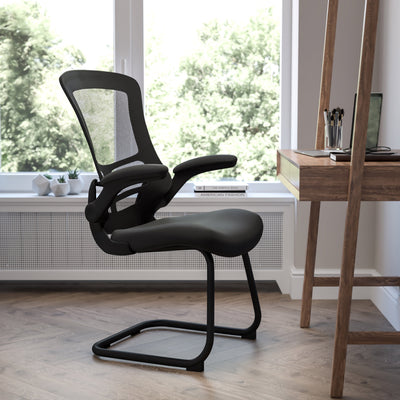 Mesh Sled Base Side Reception Chair with Flip-Up Arms