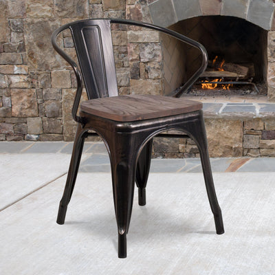 Metal Chair with Wood Seat and Arms - View 2