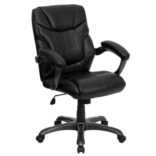 Mid-Back Black LeatherSoft Overstuffed Swivel Task Ergonomic Office Chair w/Arms