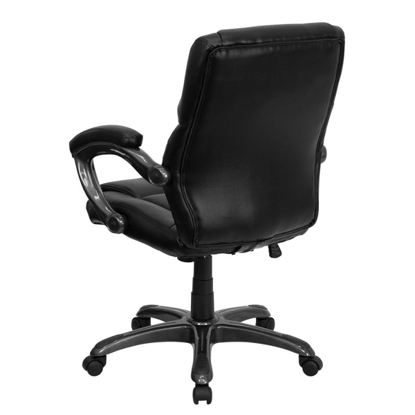 Mid-Back Black LeatherSoft Overstuffed Swivel Task Ergonomic Office Chair w/Arms