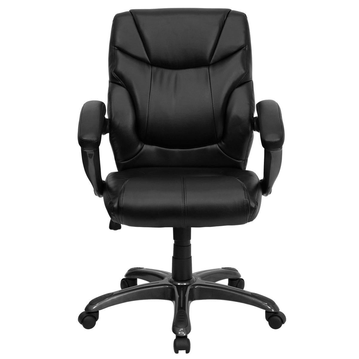 Mid-Back Black LeatherSoft Overstuffed Swivel Task Ergonomic Office Chair w/Arms
