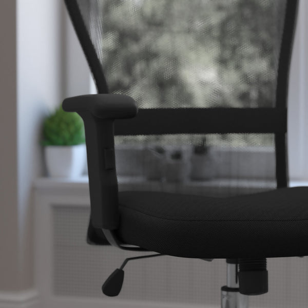 Mid-Back Black Mesh Contemporary Swivel Task Office Chair w/ Chrome Base & Arms