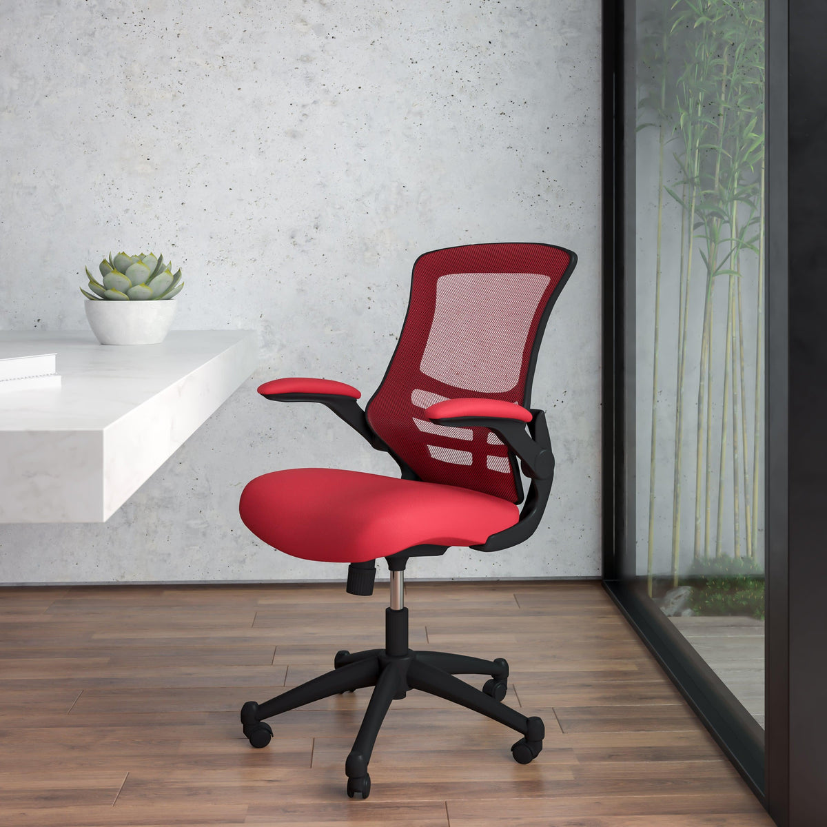 Red Mesh/Black Frame |#| Mid-Back White Mesh Swivel Ergonomic Task Office Desk Chair with Flip-Up Arms