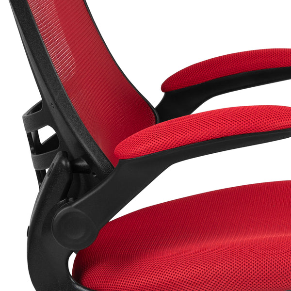 Red Mesh/Black Frame |#| Mid-Back White Mesh Swivel Ergonomic Task Office Desk Chair with Flip-Up Arms