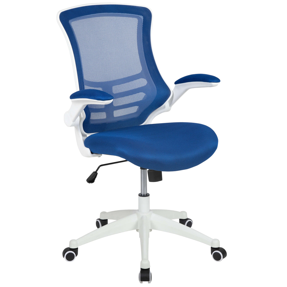 Blue Mesh/White Frame |#| Mid-Back Blue Mesh Ergonomic Task Office Chair, White Frame - Flip-Up Arms