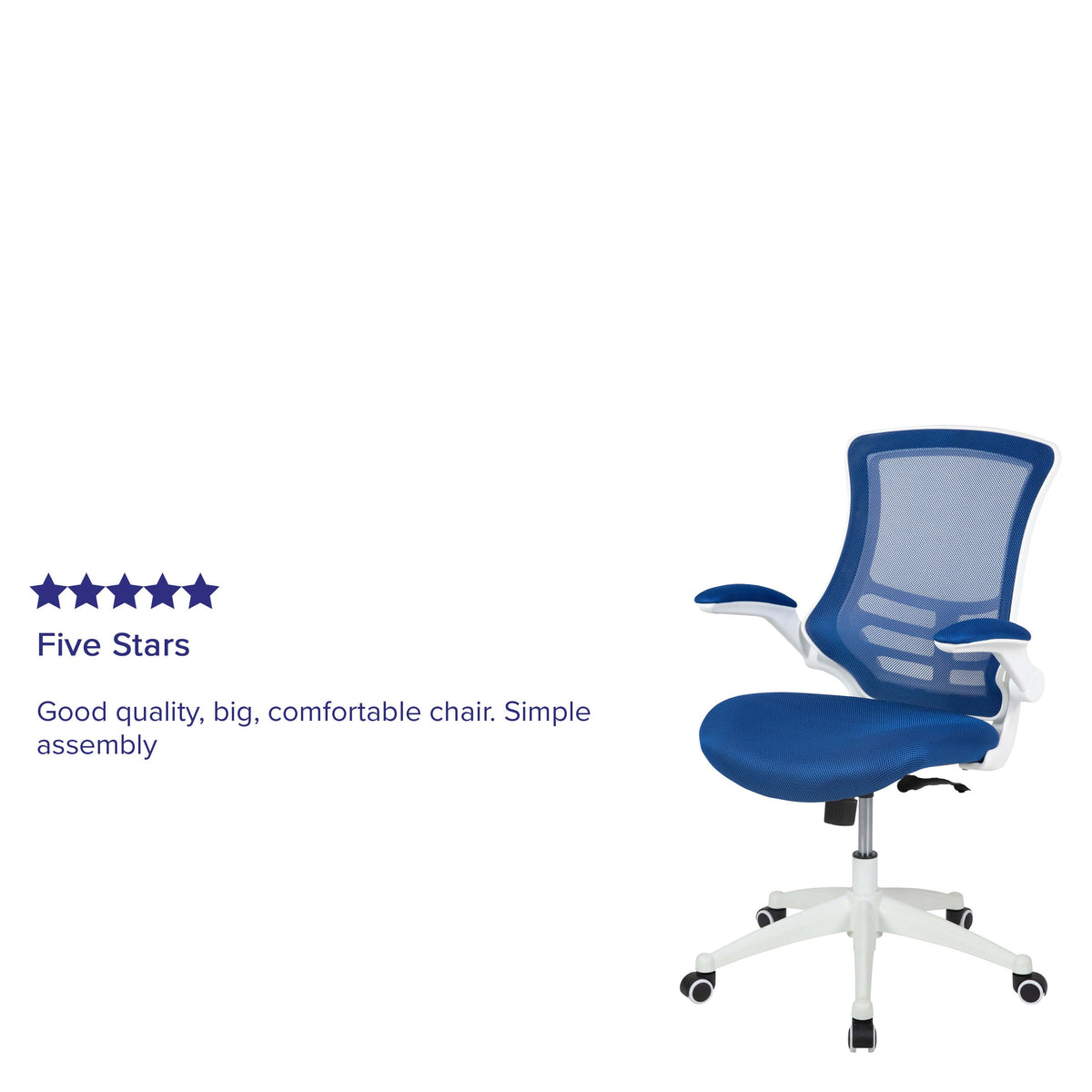 Blue Mesh/White Frame |#| Mid-Back Blue Mesh Ergonomic Task Office Chair, White Frame - Flip-Up Arms