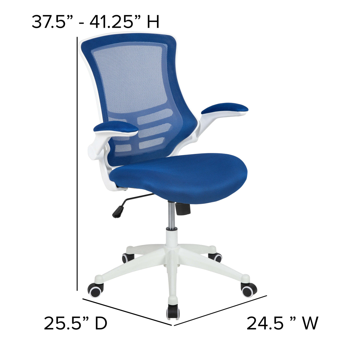 Blue Mesh/White Frame |#| Mid-Back Blue Mesh Ergonomic Task Office Chair, White Frame - Flip-Up Arms