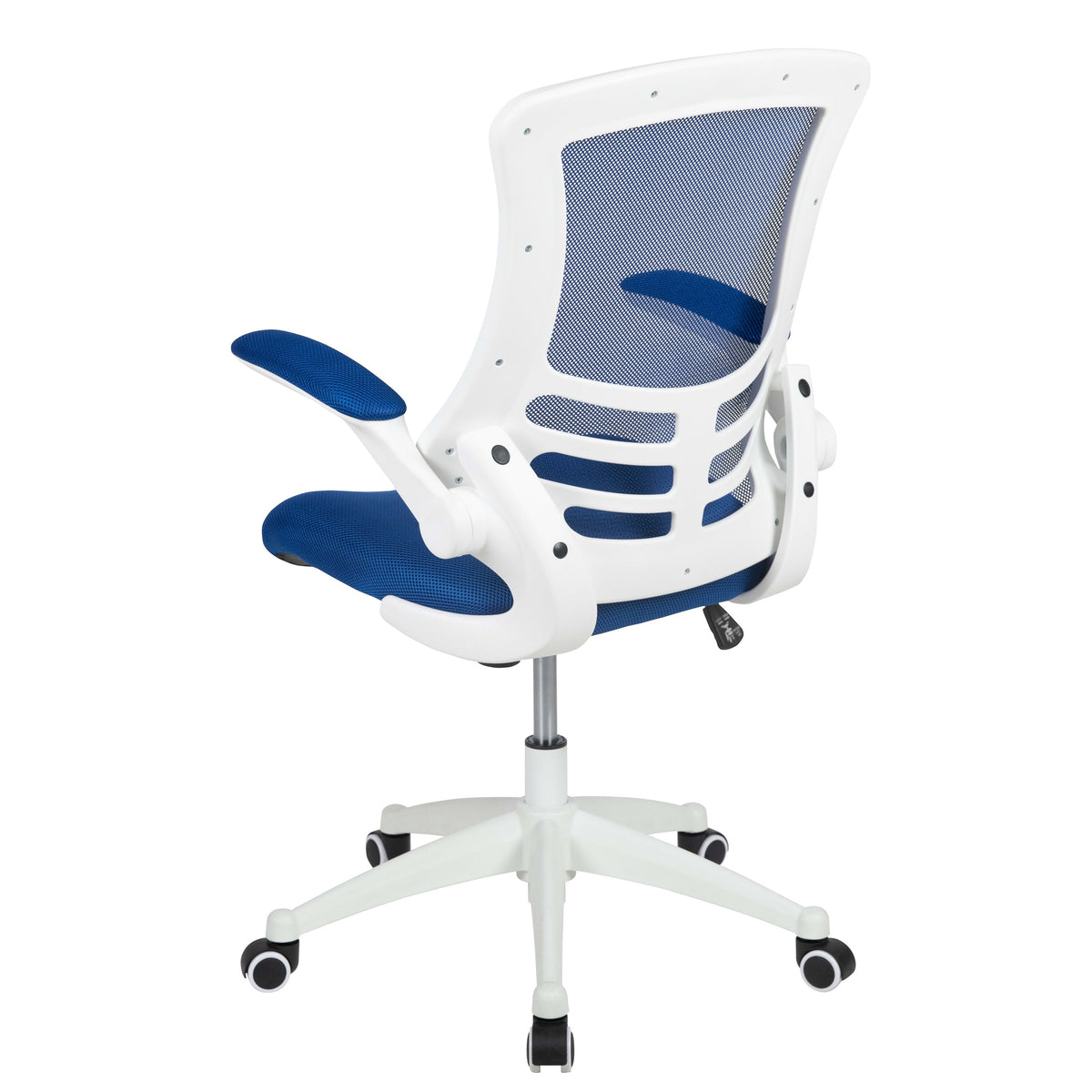 Blue Mesh/White Frame |#| Mid-Back Blue Mesh Ergonomic Task Office Chair, White Frame - Flip-Up Arms