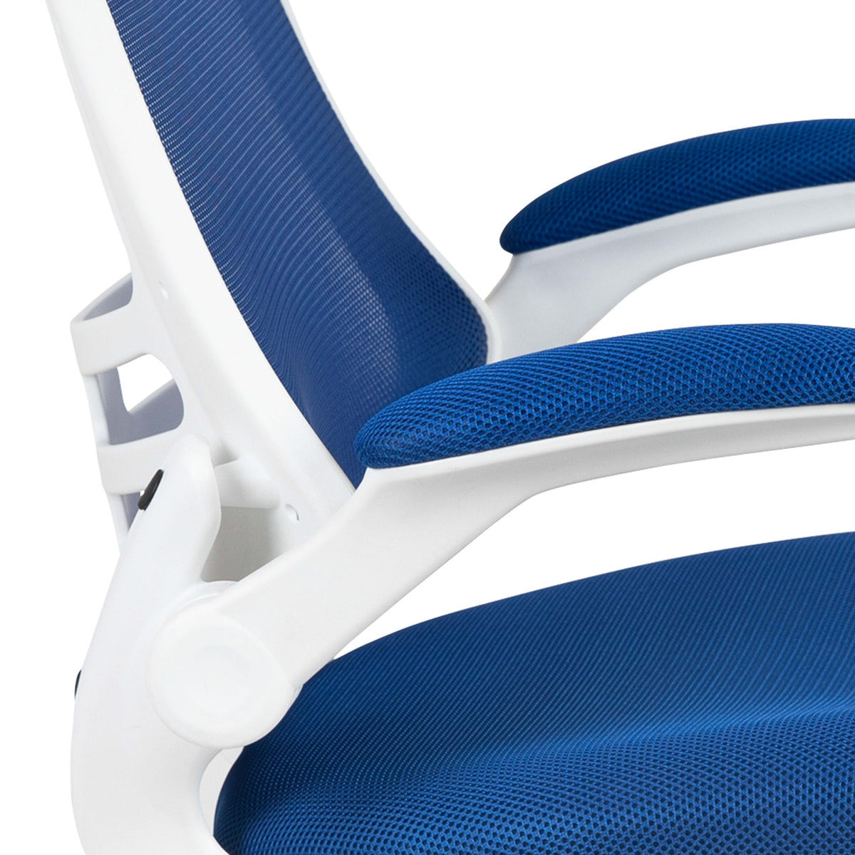 Blue Mesh/White Frame |#| Mid-Back Blue Mesh Ergonomic Task Office Chair, White Frame - Flip-Up Arms