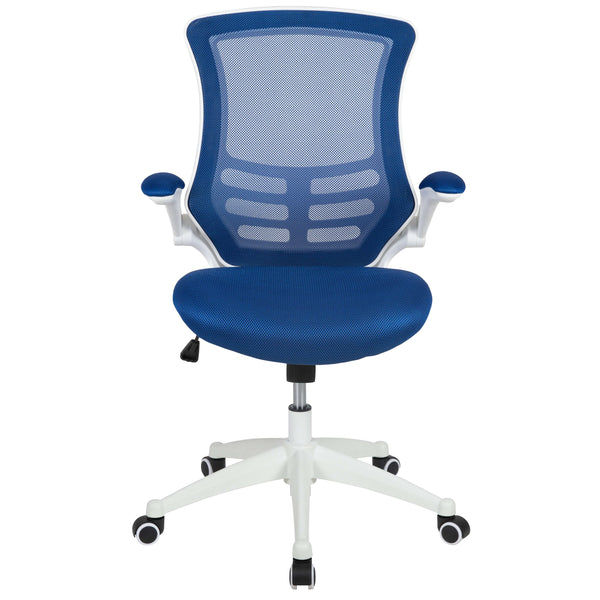 Blue Mesh/White Frame |#| Mid-Back Blue Mesh Ergonomic Task Office Chair, White Frame - Flip-Up Arms