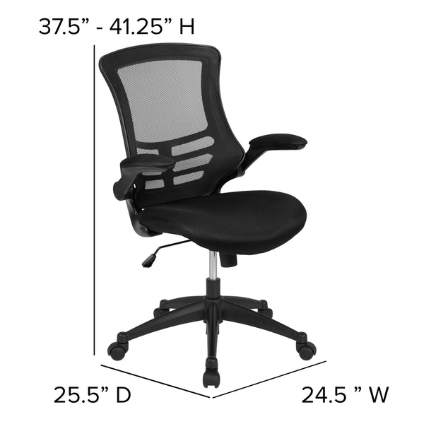 Black Mesh/Black Frame |#| Mid-Back Black Mesh Swivel Ergonomic Task Office Chair with Flip-Up Arms