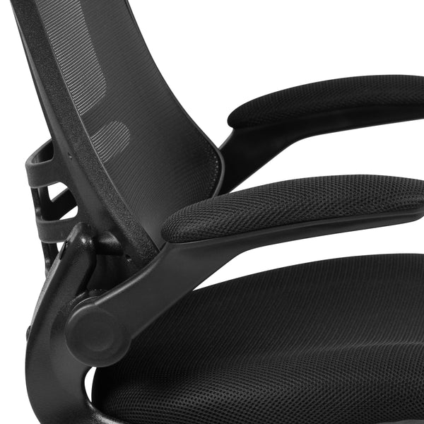 Black Mesh/Black Frame |#| Mid-Back Black Mesh Swivel Ergonomic Task Office Chair with Flip-Up Arms