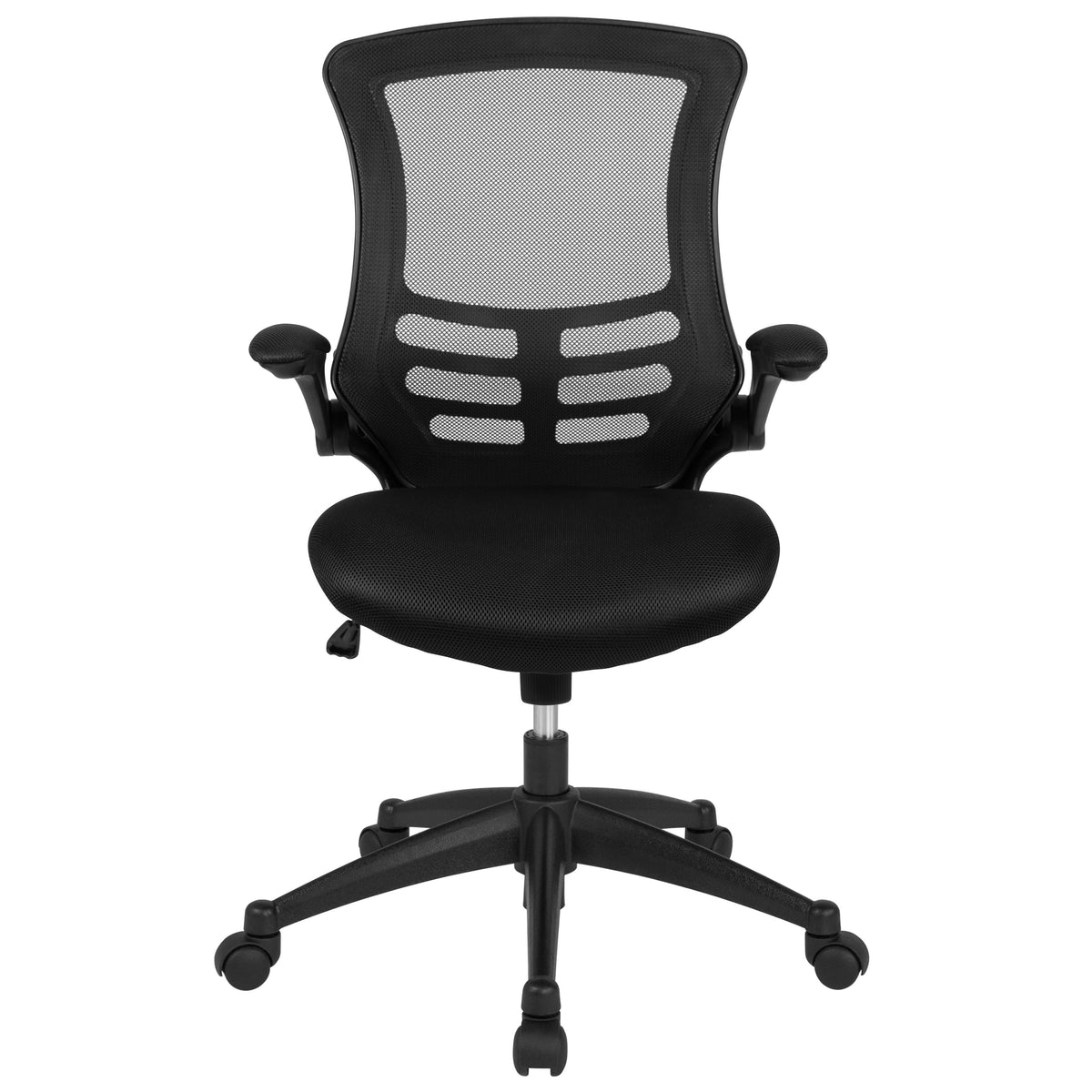 Black Mesh/Black Frame |#| Mid-Back Black Mesh Swivel Ergonomic Task Office Chair with Flip-Up Arms