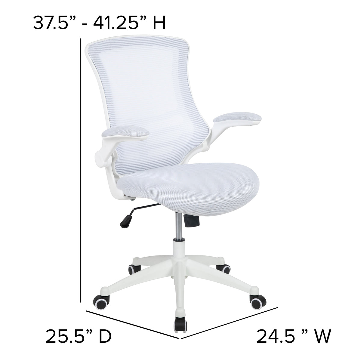 White Mesh/White Frame |#| Mid-Back White Mesh Ergonomic Task Office Chair, White Frame - Flip-Up Arms