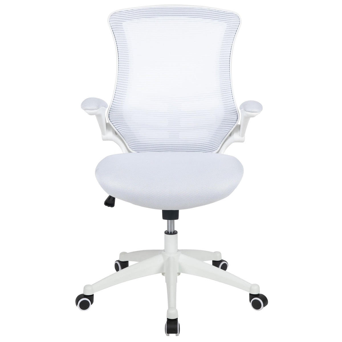 White Mesh/White Frame |#| Mid-Back White Mesh Ergonomic Task Office Chair, White Frame - Flip-Up Arms