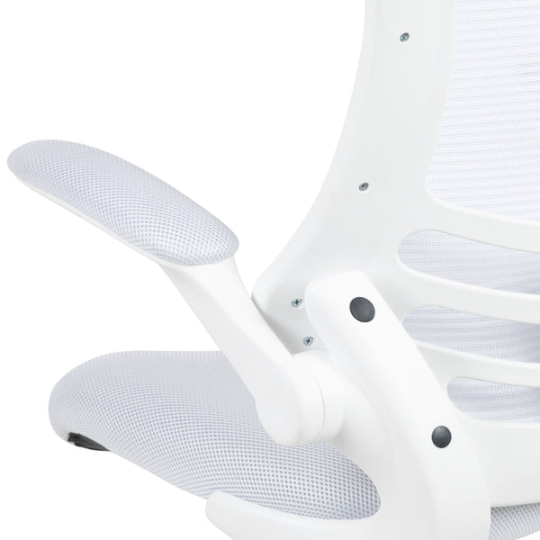 White Mesh/White Frame |#| Mid-Back White Mesh Ergonomic Task Office Chair, White Frame - Flip-Up Arms