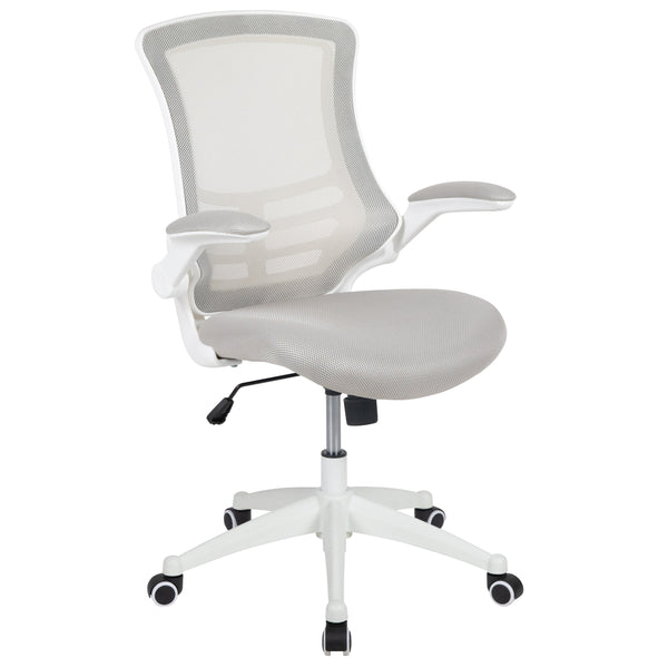 Light Gray Mesh/White Frame |#| Mid-Back Light Gray Mesh Ergonomic Task Office Chair, White Frame - Flip-Up Arms