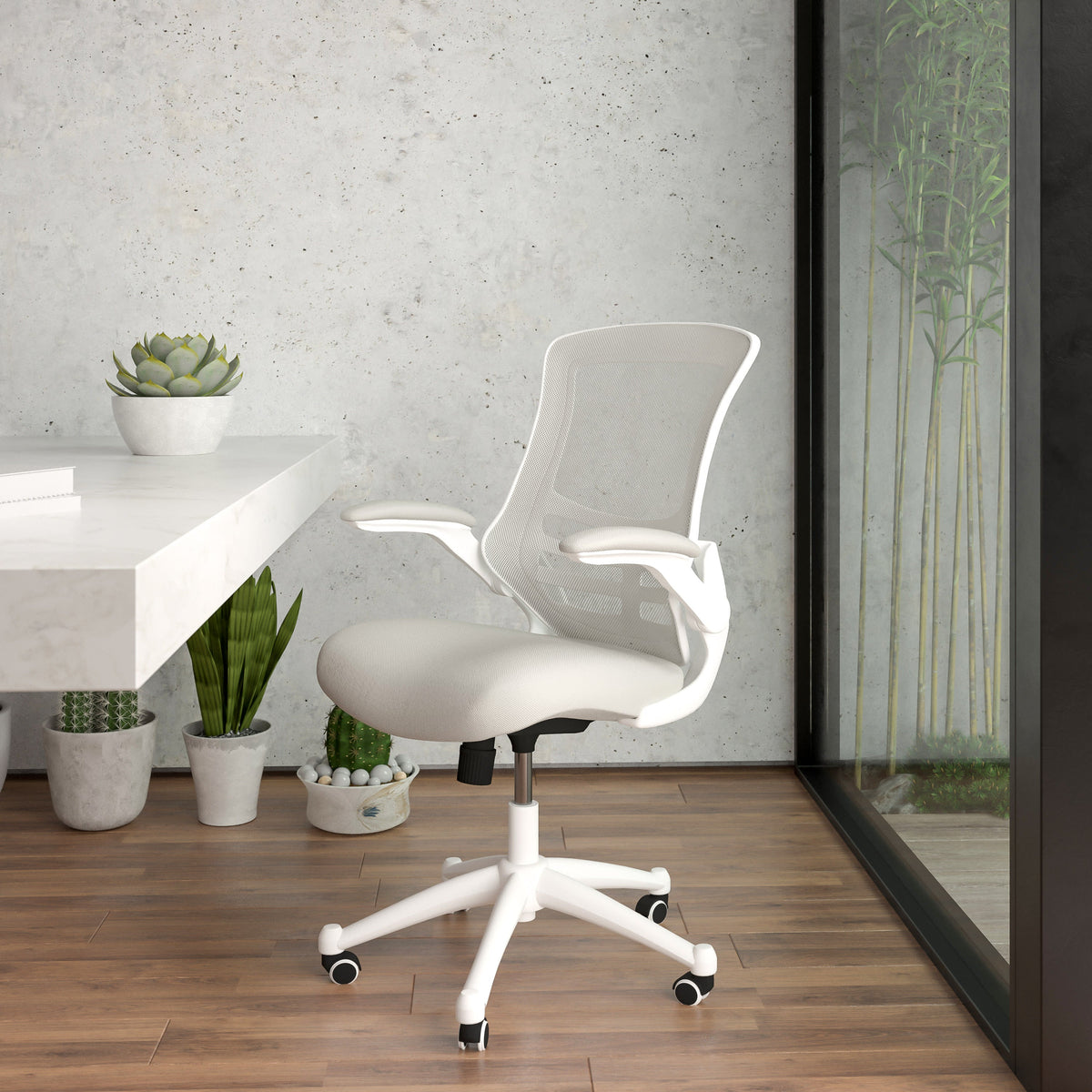 Light Gray Mesh/White Frame |#| Mid-Back Light Gray Mesh Ergonomic Task Office Chair, White Frame - Flip-Up Arms