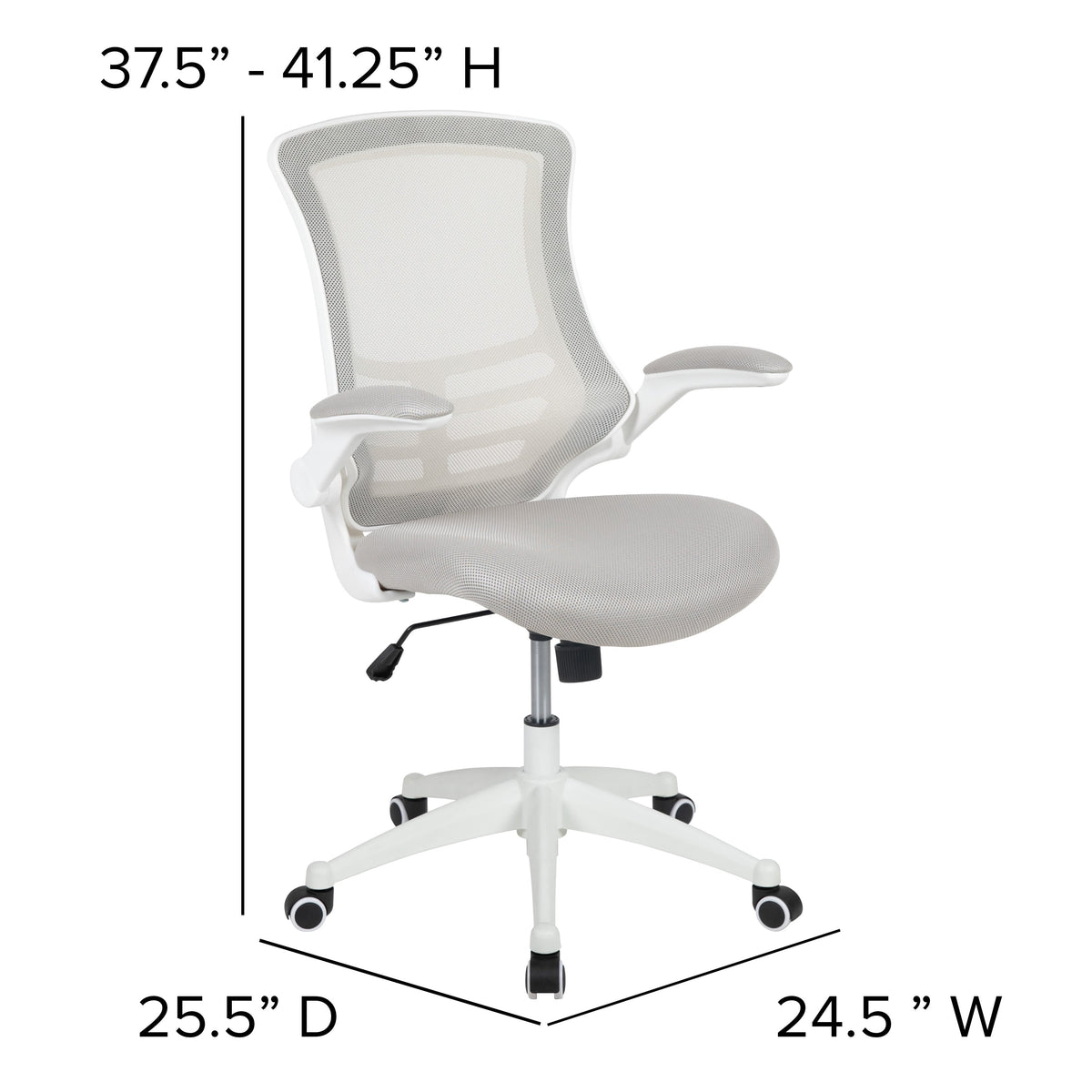 Light Gray Mesh/White Frame |#| Mid-Back Light Gray Mesh Ergonomic Task Office Chair, White Frame - Flip-Up Arms