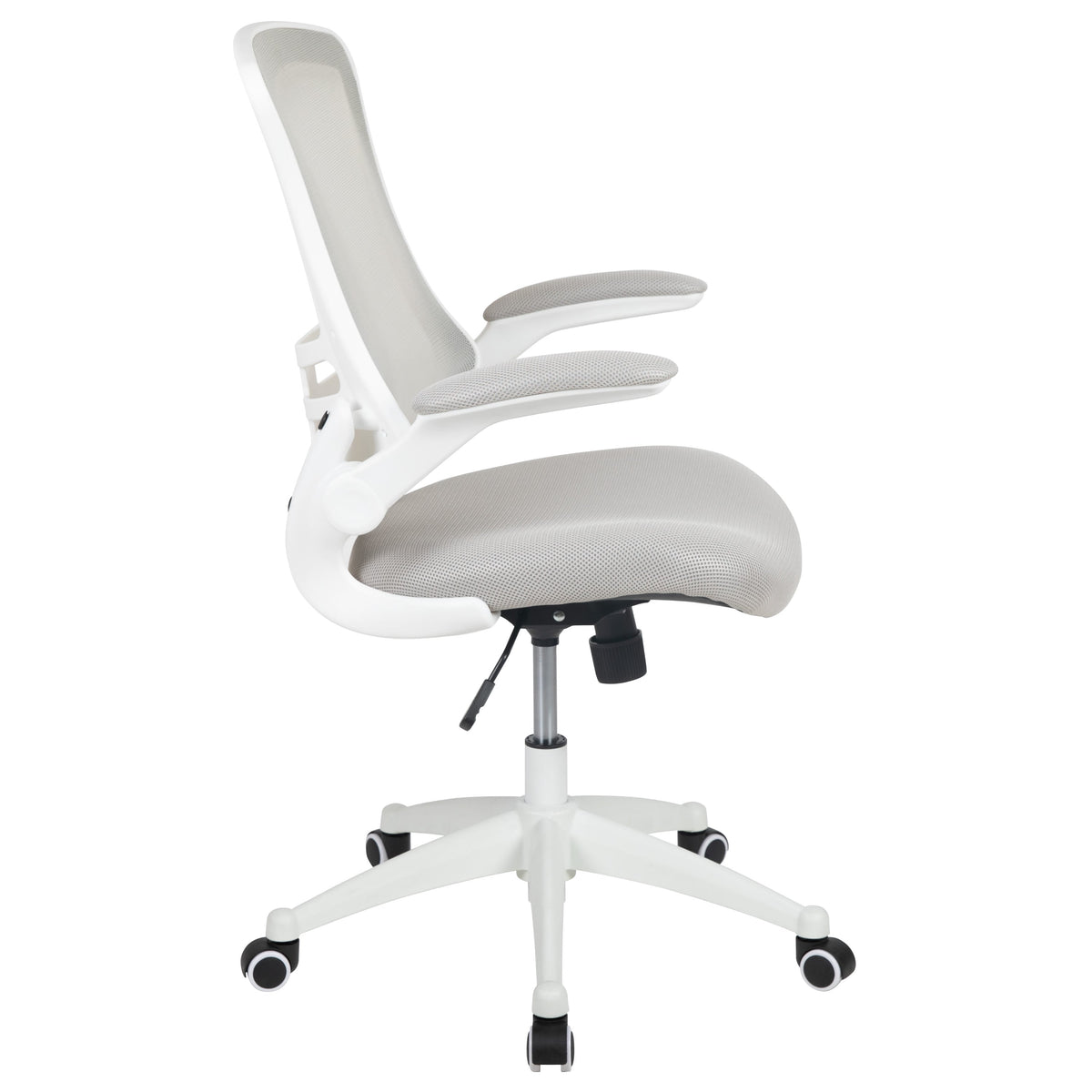 Light Gray Mesh/White Frame |#| Mid-Back Light Gray Mesh Ergonomic Task Office Chair, White Frame - Flip-Up Arms