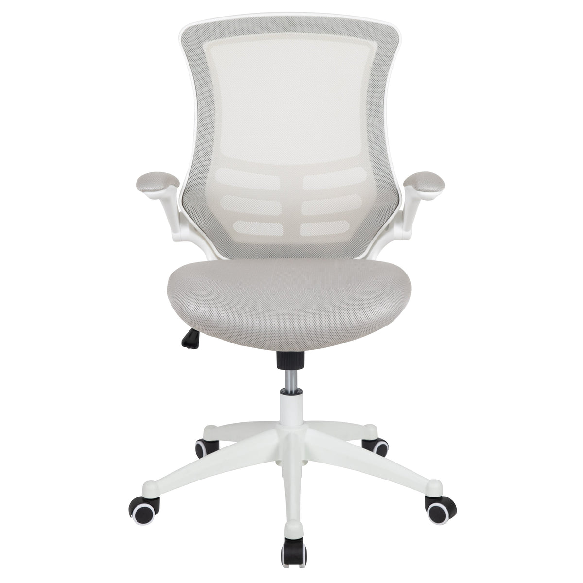 Light Gray Mesh/White Frame |#| Mid-Back Light Gray Mesh Ergonomic Task Office Chair, White Frame - Flip-Up Arms