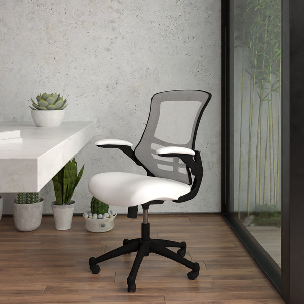 White Mesh/Black Frame |#| Mid-Back White Mesh Swivel Ergonomic Task Office Desk Chair with Flip-Up Arms