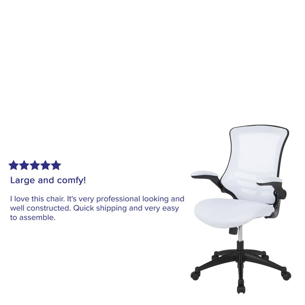 White Mesh/Black Frame |#| Mid-Back White Mesh Swivel Ergonomic Task Office Desk Chair with Flip-Up Arms