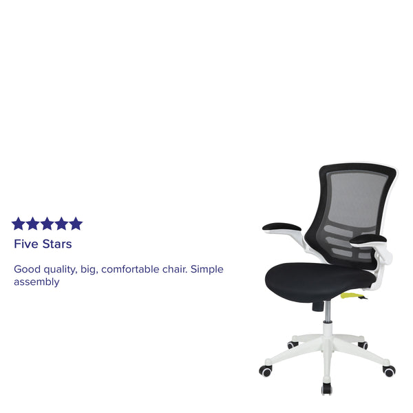 Black Mesh/White Frame |#| Mid-Back Black Mesh Ergonomic Task Office Chair, White Frame - Flip-Up Arms