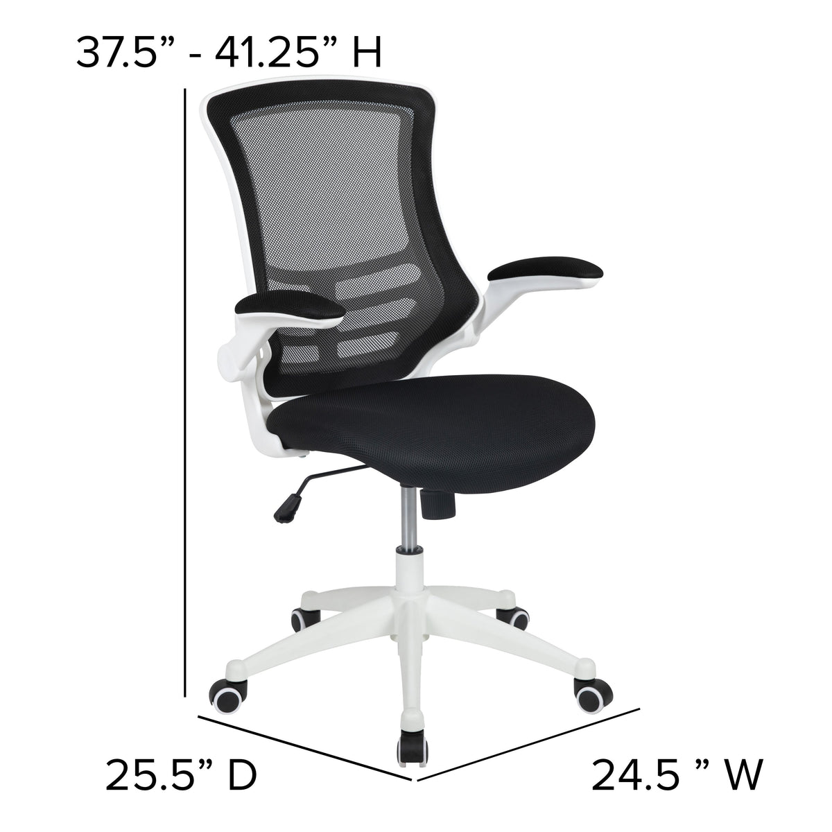 Black Mesh/White Frame |#| Mid-Back Black Mesh Ergonomic Task Office Chair, White Frame - Flip-Up Arms