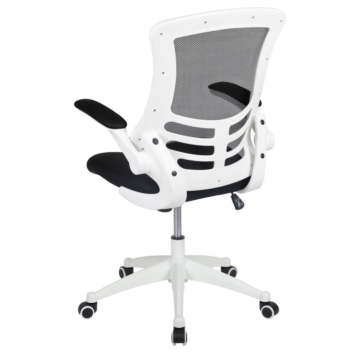 Black Mesh/White Frame |#| Mid-Back Black Mesh Ergonomic Task Office Chair, White Frame - Flip-Up Arms