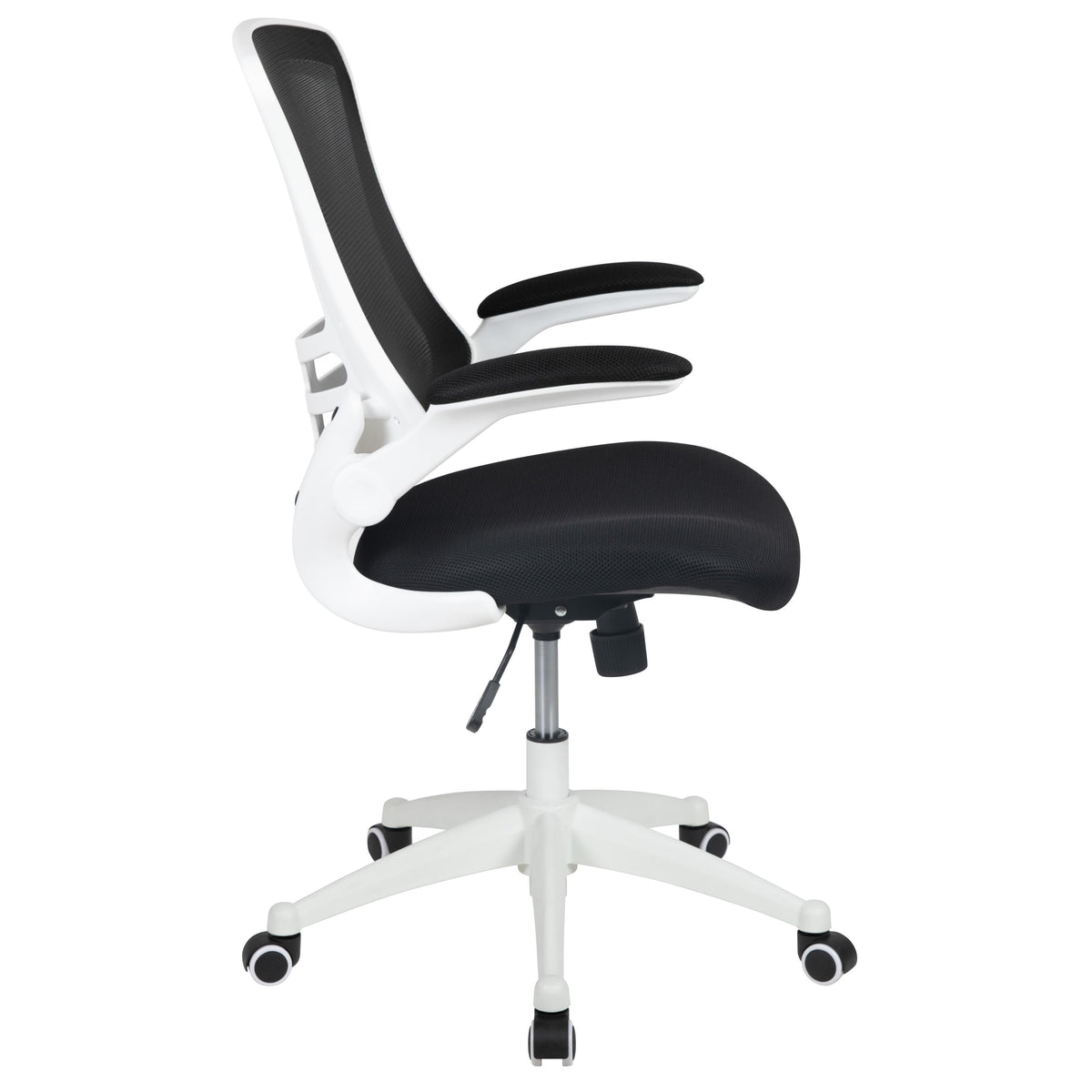 Black Mesh/White Frame |#| Mid-Back Black Mesh Ergonomic Task Office Chair, White Frame - Flip-Up Arms