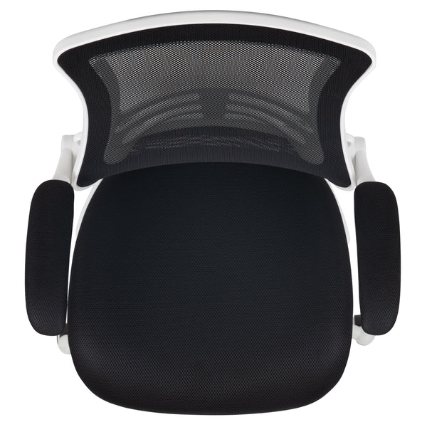 Black Mesh/White Frame |#| Mid-Back Black Mesh Ergonomic Task Office Chair, White Frame - Flip-Up Arms