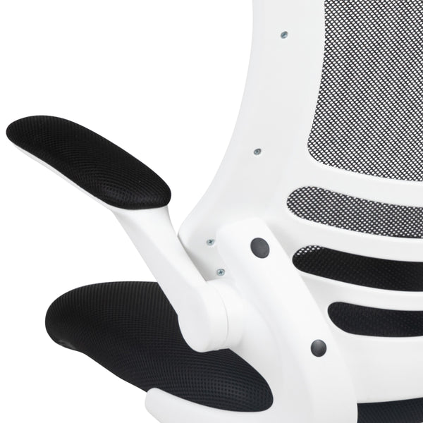 Black Mesh/White Frame |#| Mid-Back Black Mesh Ergonomic Task Office Chair, White Frame - Flip-Up Arms