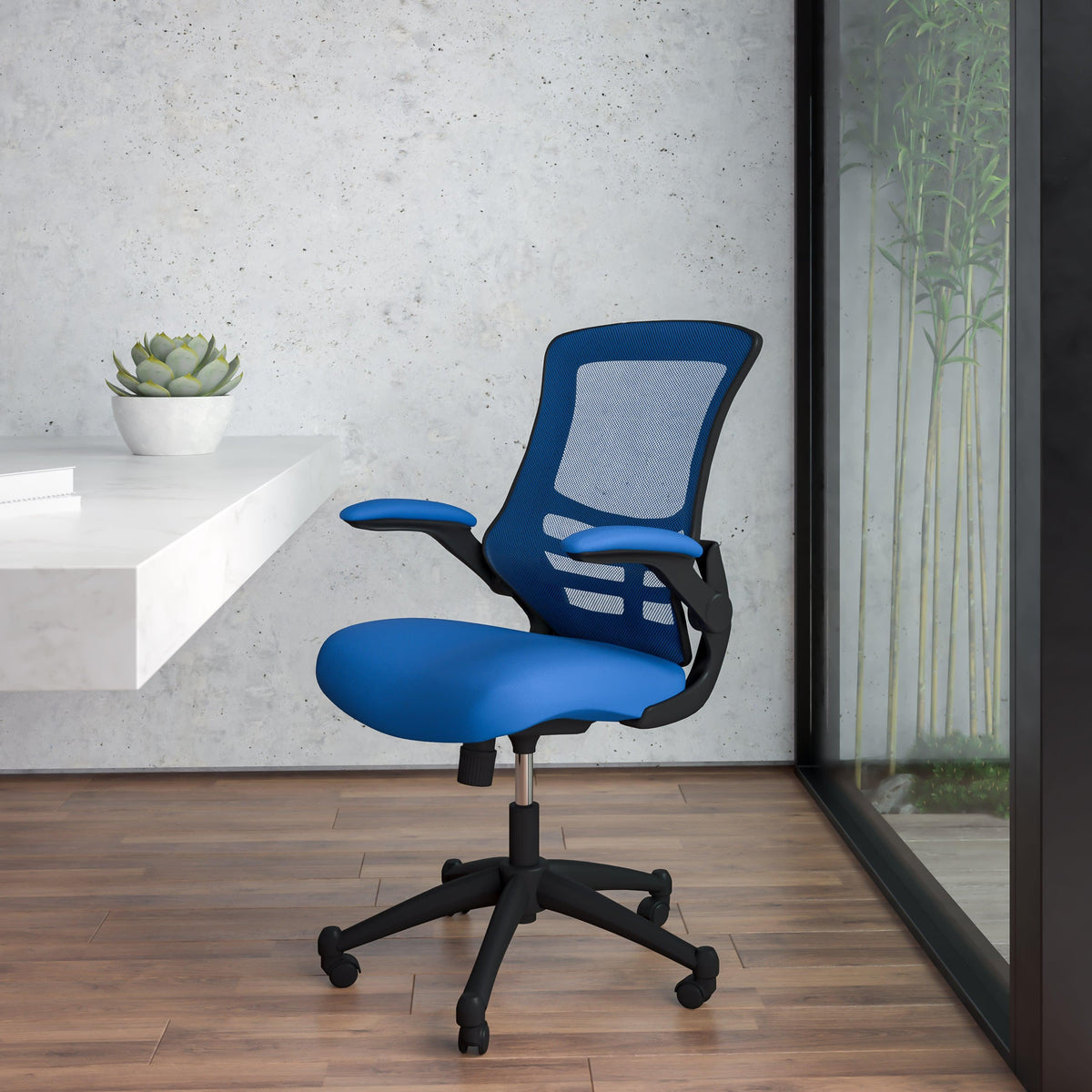 Blue Mesh/Black Frame |#| Mid-Back Blue Mesh Swivel Ergonomic Task Office Desk Chair with Flip-Up Arms