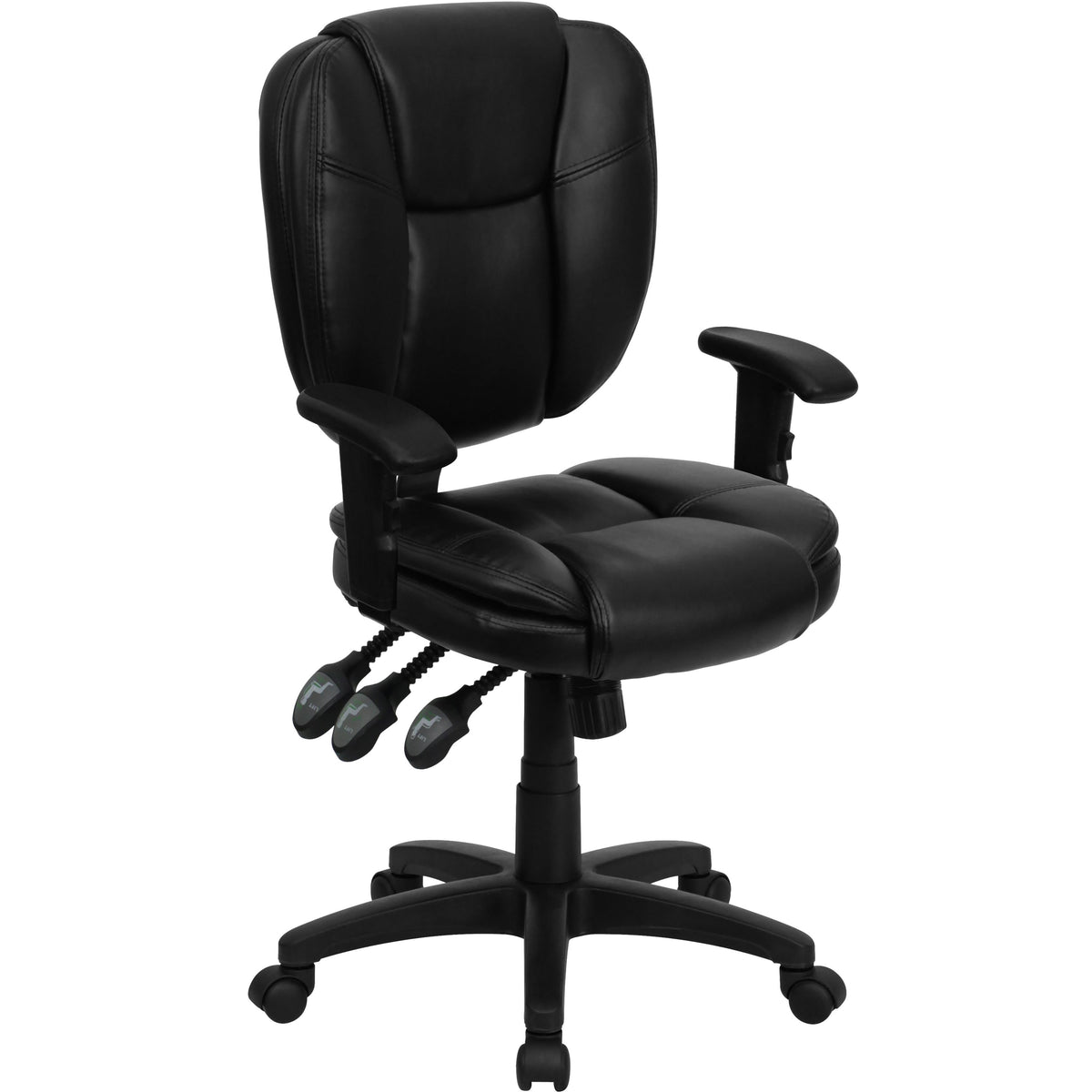 Black LeatherSoft |#| Mid-Back Black LeatherSoft Multifunction Office Chair with Pillow Top Cushioning