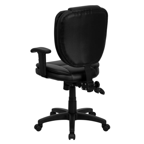 Black LeatherSoft |#| Mid-Back Black LeatherSoft Multifunction Office Chair with Pillow Top Cushioning