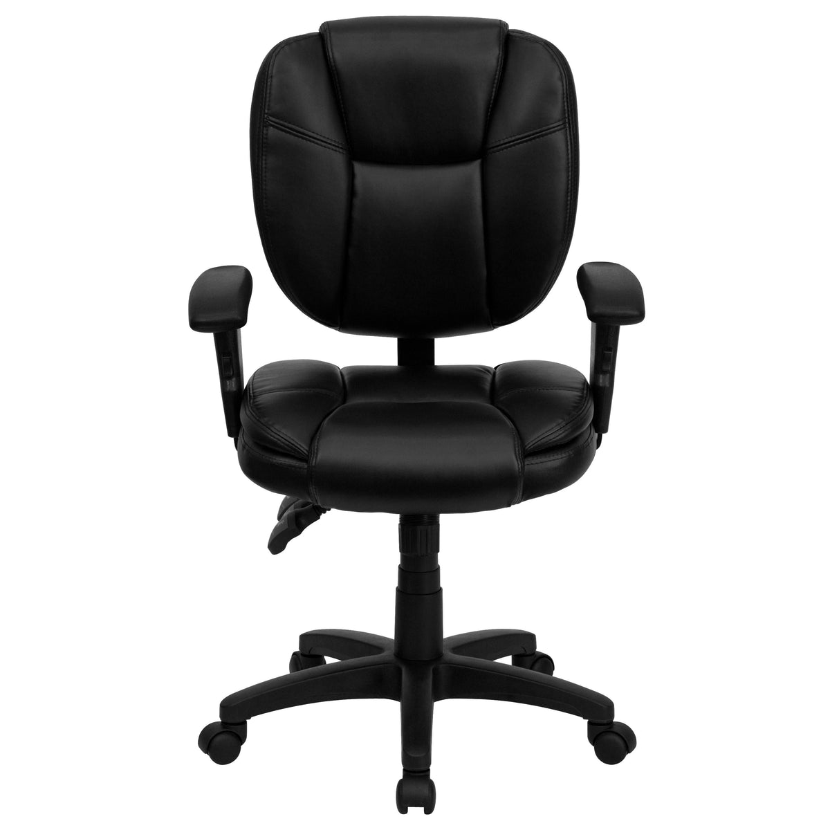 Black LeatherSoft |#| Mid-Back Black LeatherSoft Multifunction Office Chair with Pillow Top Cushioning