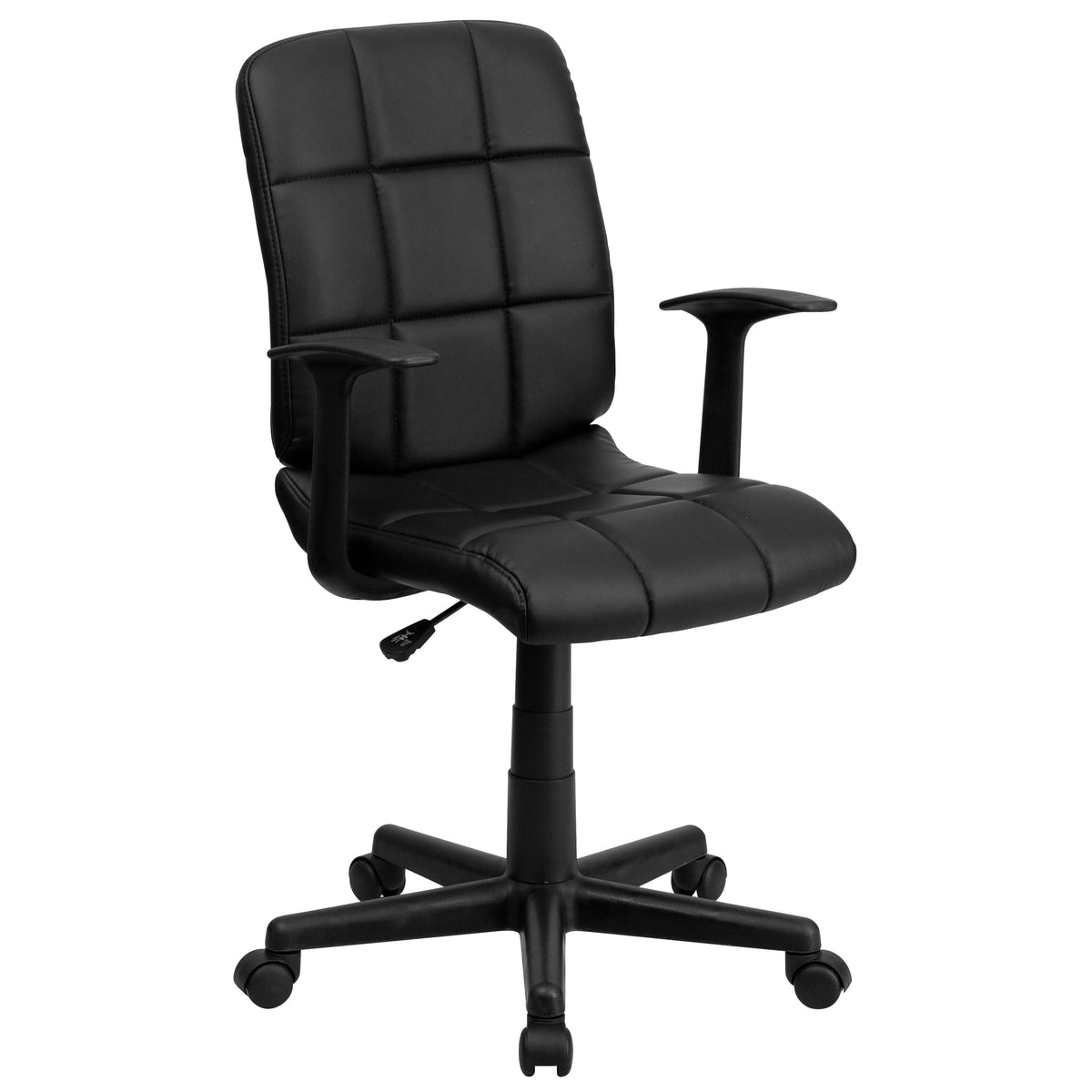 Black |#| Mid-Back Black Quilted Vinyl Swivel Task Office Chair with Arms - Home Office