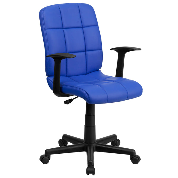 Blue |#| Mid-Back Blue Quilted Vinyl Swivel Task Office Chair with Arms - Home Office