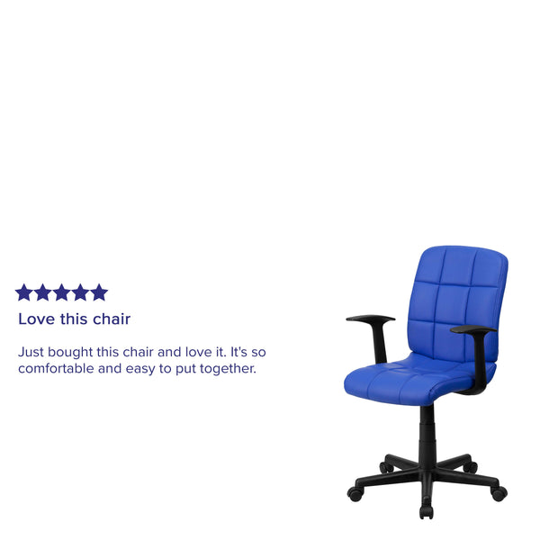 Blue |#| Mid-Back Blue Quilted Vinyl Swivel Task Office Chair with Arms - Home Office