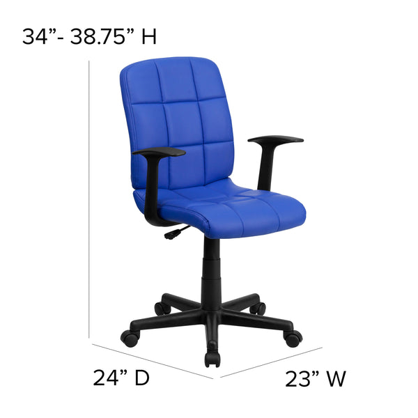 Blue |#| Mid-Back Blue Quilted Vinyl Swivel Task Office Chair with Arms - Home Office