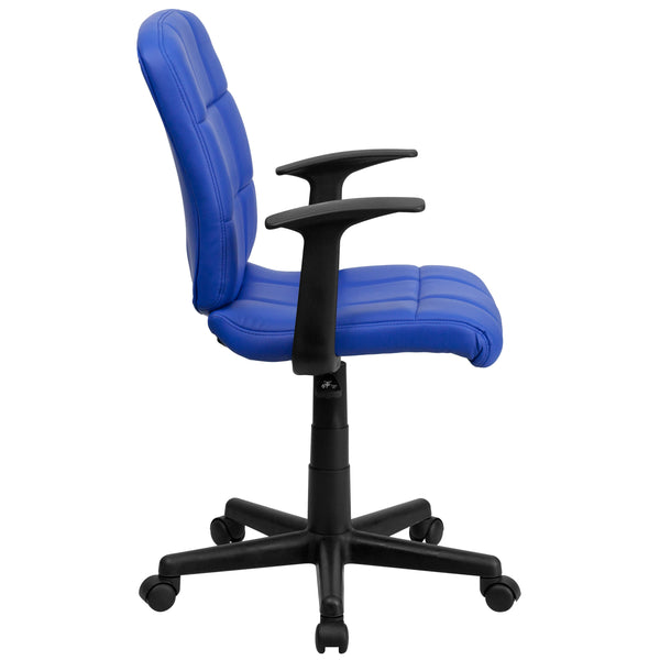 Blue |#| Mid-Back Blue Quilted Vinyl Swivel Task Office Chair with Arms - Home Office