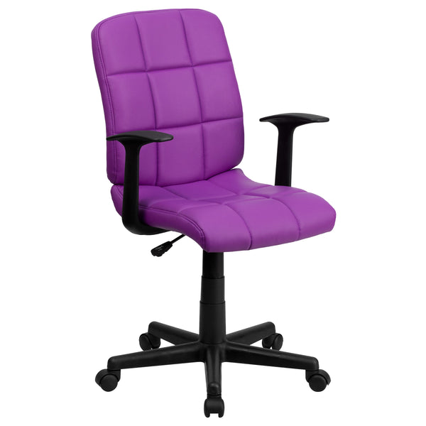 Purple |#| Mid-Back Purple Quilted Vinyl Swivel Task Office Chair with Arms - Home Office